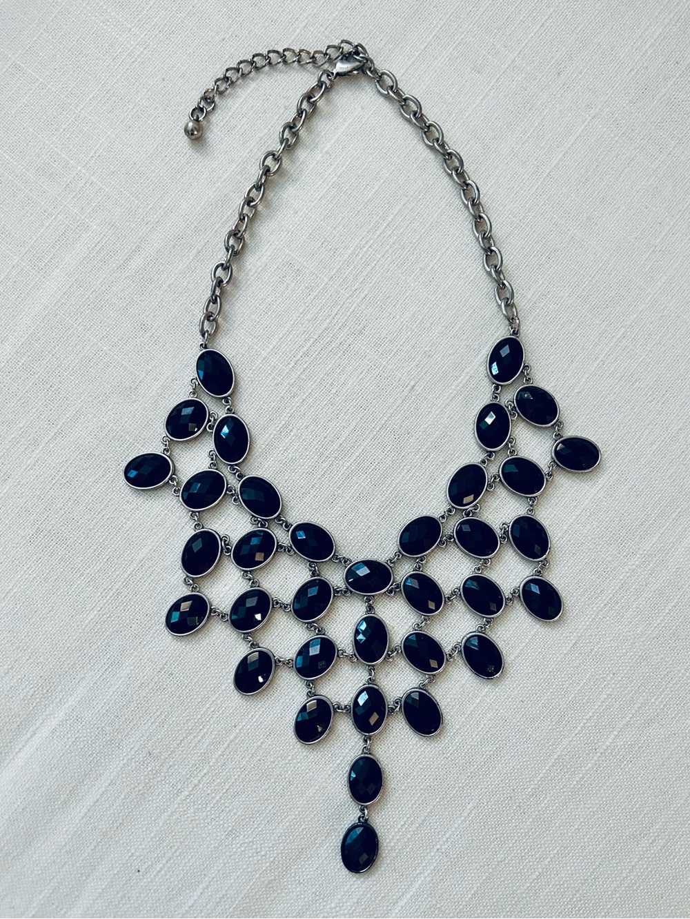Beaded Bib Necklace - Black and Silver